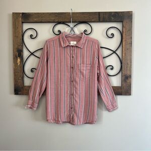 American Eagle Oversized Long Sleeve Button Striped Blouse Size M